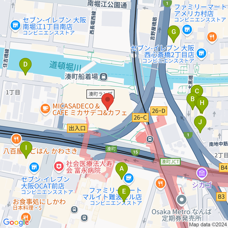 なんばハッチ周辺のホテル一覧地図