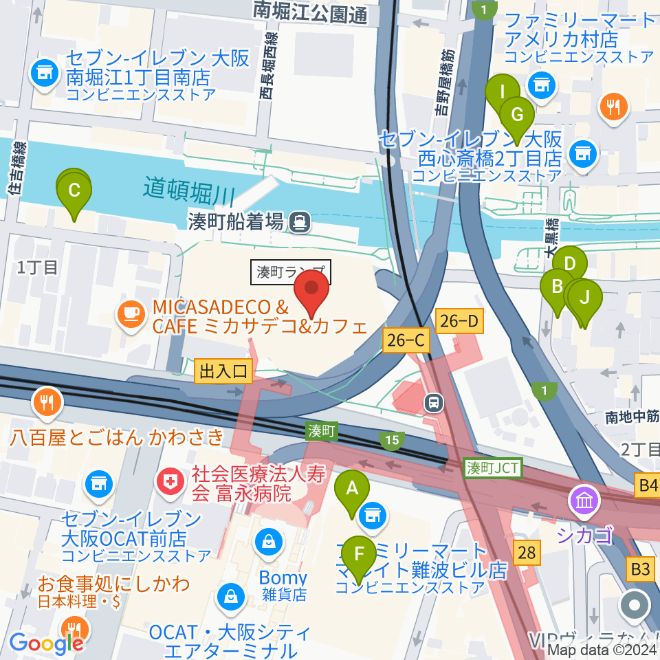 なんばハッチ周辺のホテル一覧地図