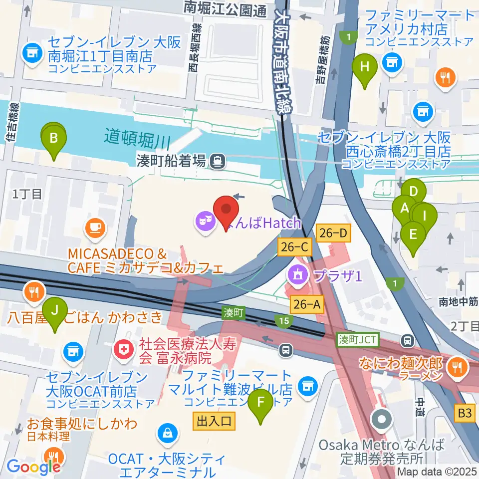 なんばハッチ周辺のホテル一覧地図