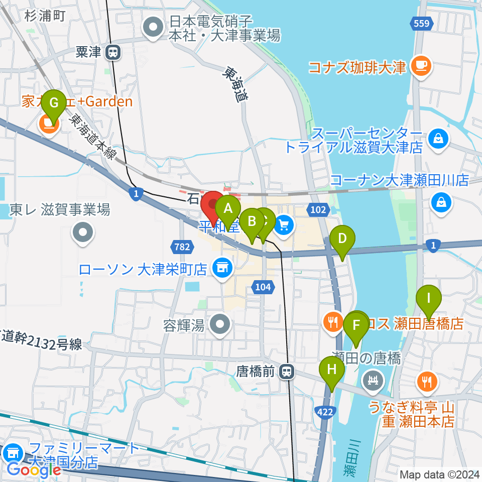 滋賀ユーストン周辺のホテル一覧地図