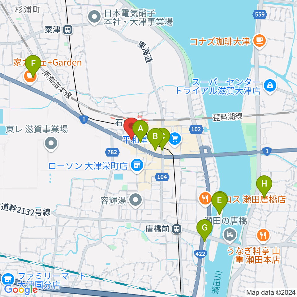 滋賀ユーストン周辺のホテル一覧地図