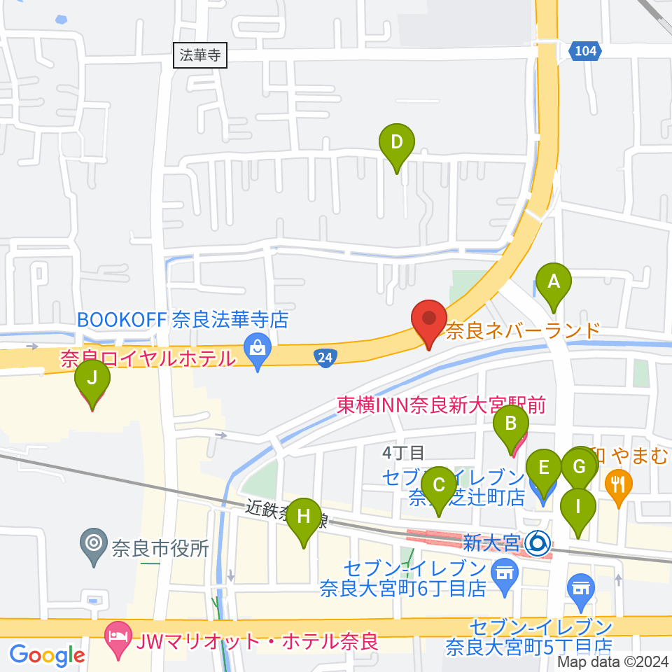 奈良ネバーランド周辺のホテル一覧地図