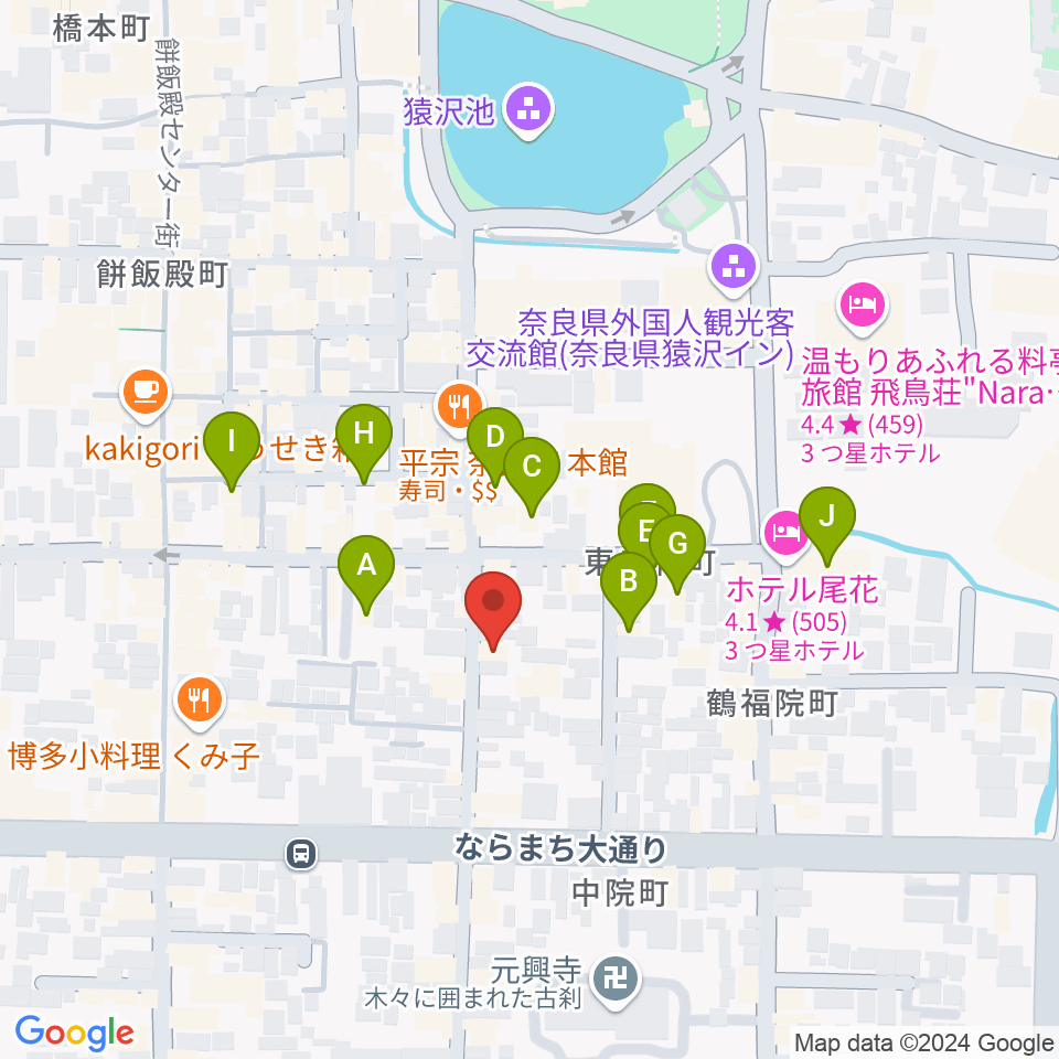 ブルーノートならまち周辺のホテル一覧地図