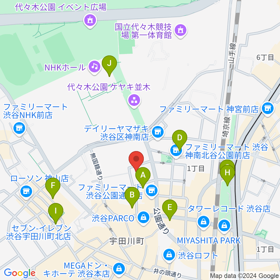 渋谷公園通りBODY&SOUL周辺のホテル一覧地図