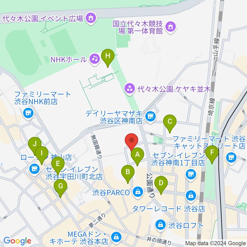 渋谷公園通りBODY&SOUL周辺のホテル一覧地図