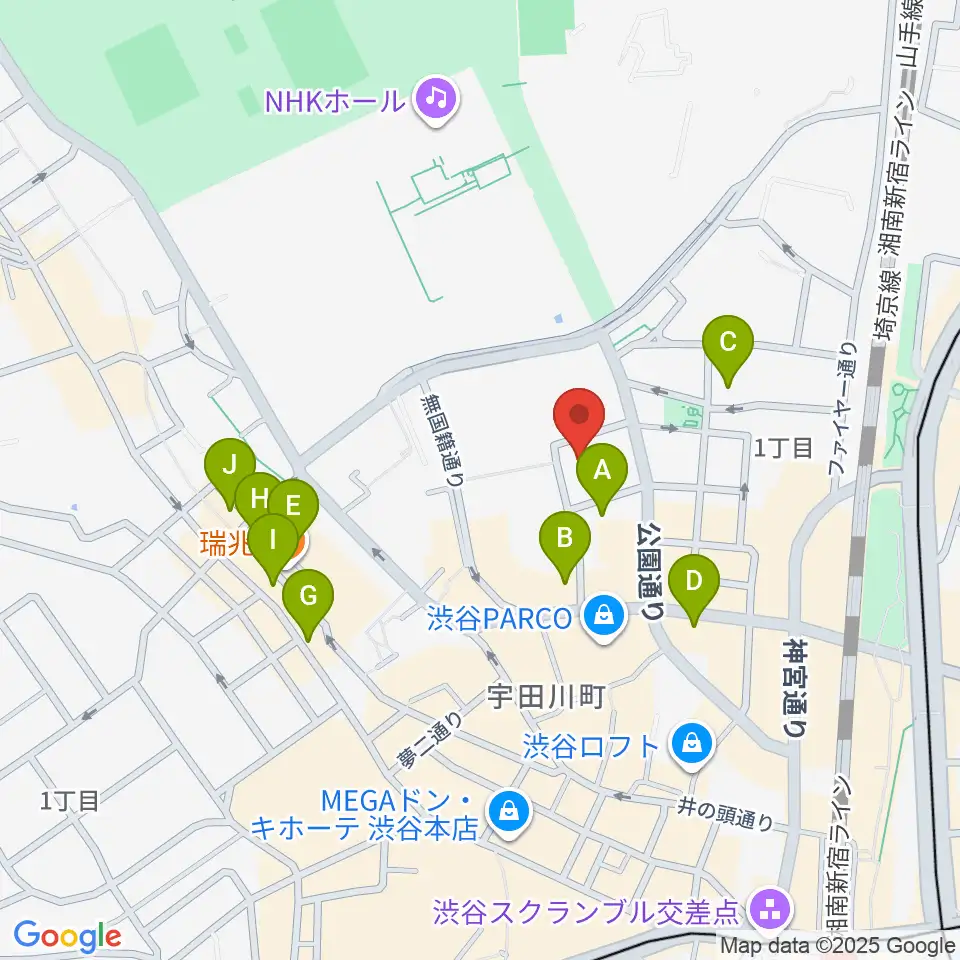 渋谷公園通りBODY&SOUL周辺のホテル一覧地図