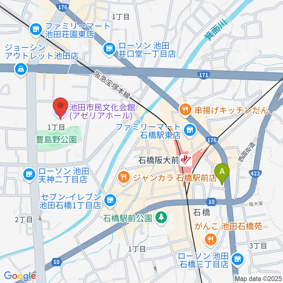 池田市民文化会館周辺のホテル一覧地図