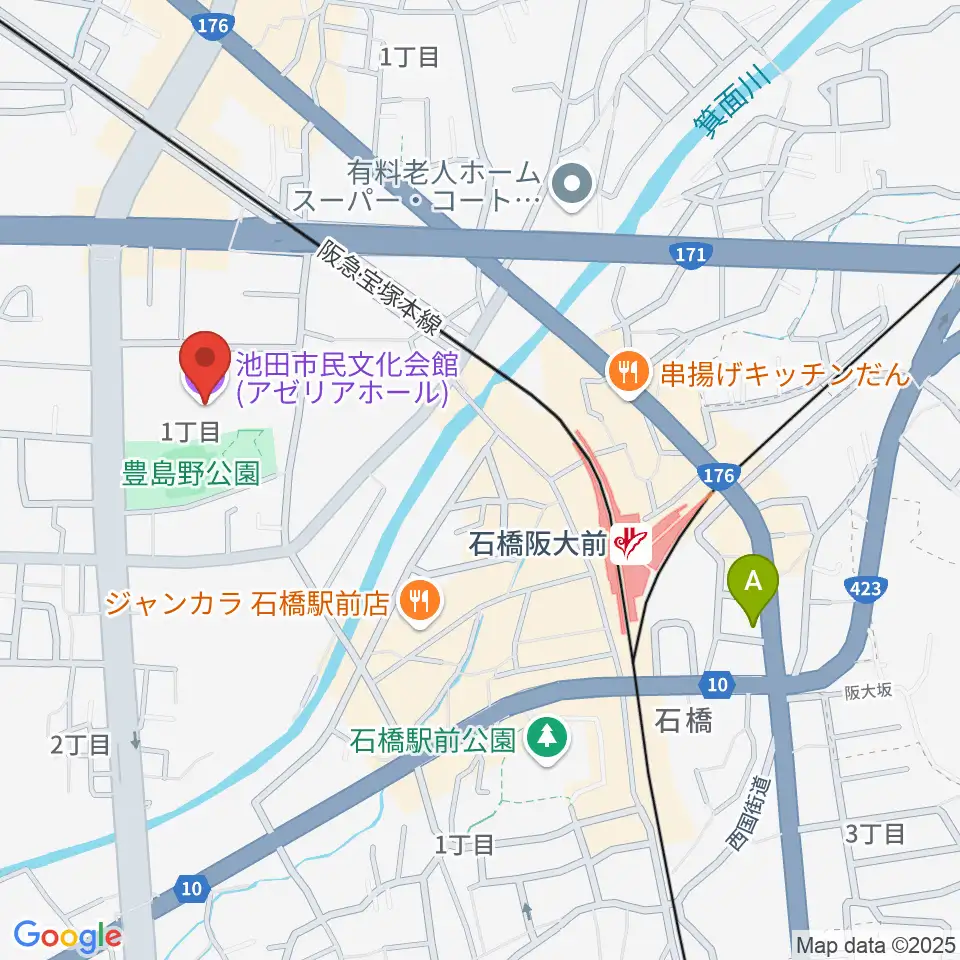 池田市民文化会館周辺のホテル一覧地図