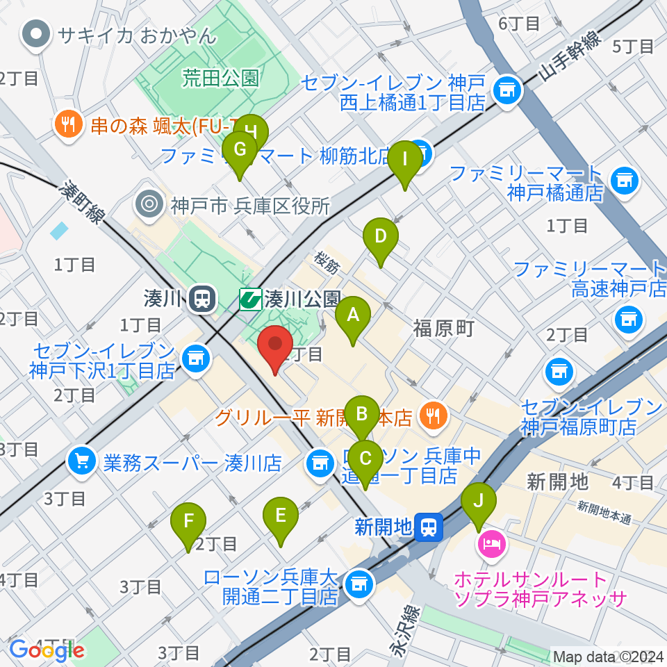 湊川Cafe sun周辺のホテル一覧地図