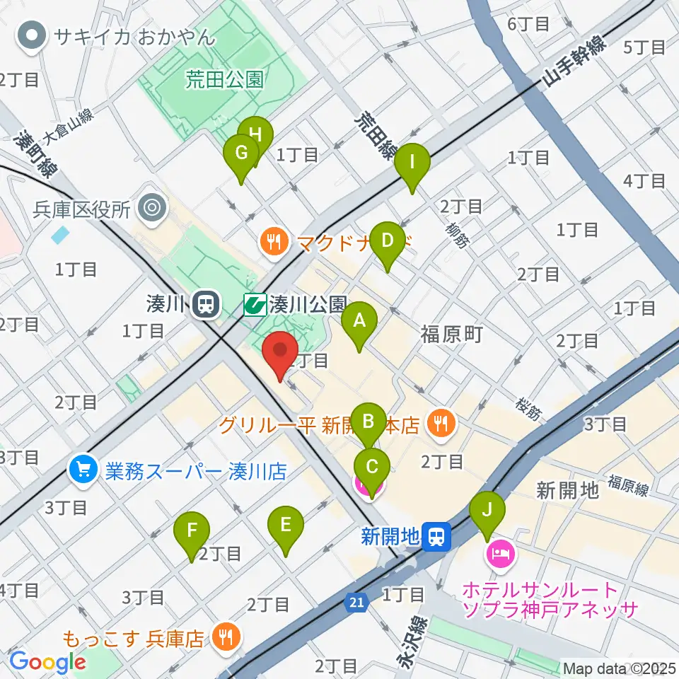 湊川Cafe sun周辺のホテル一覧地図
