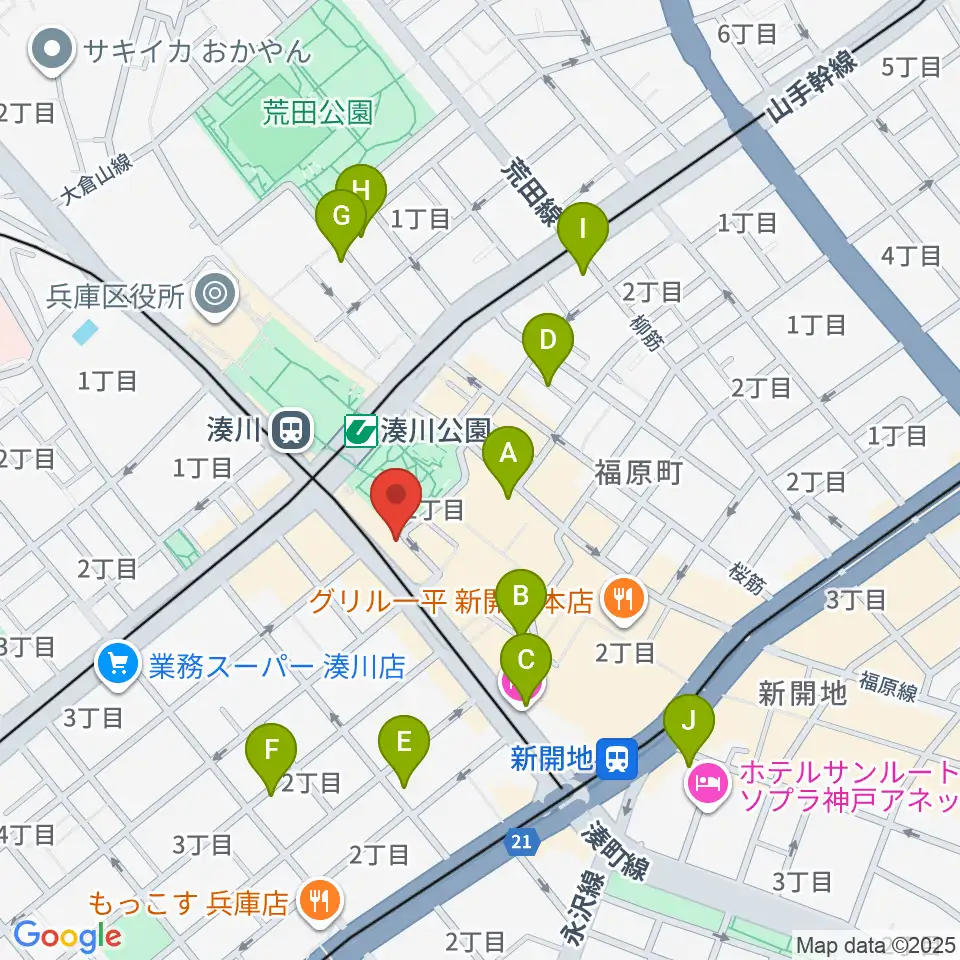 湊川Cafe sun周辺のホテル一覧地図