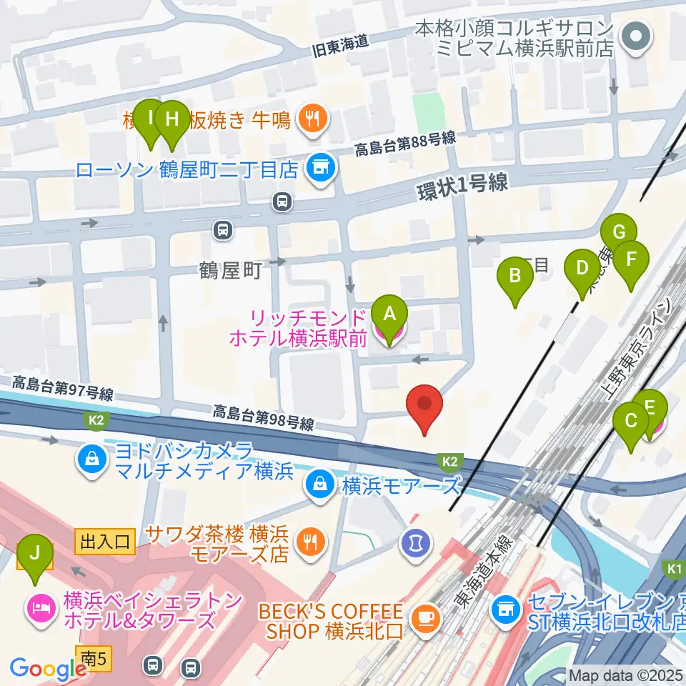 横浜ケントス周辺のホテル一覧地図