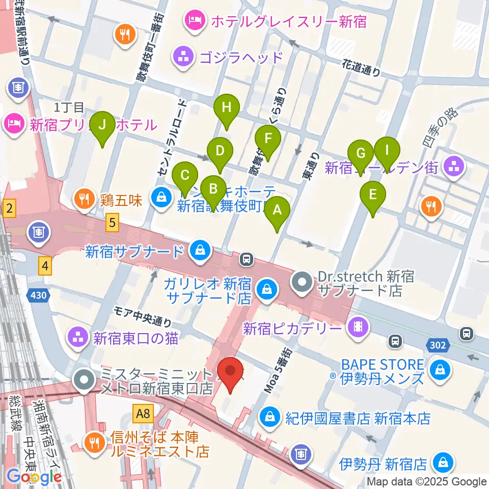 新宿ケントス周辺のホテル一覧地図