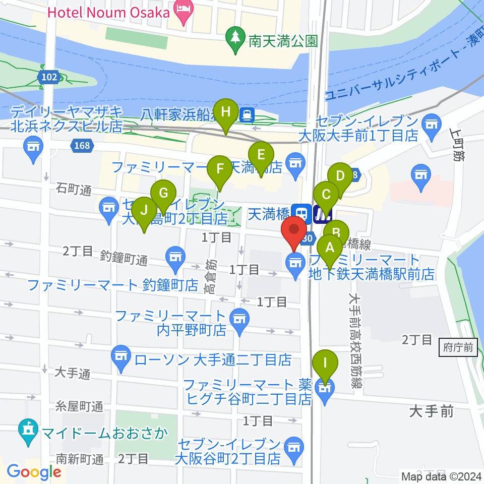 HMS大阪周辺のホテル一覧地図