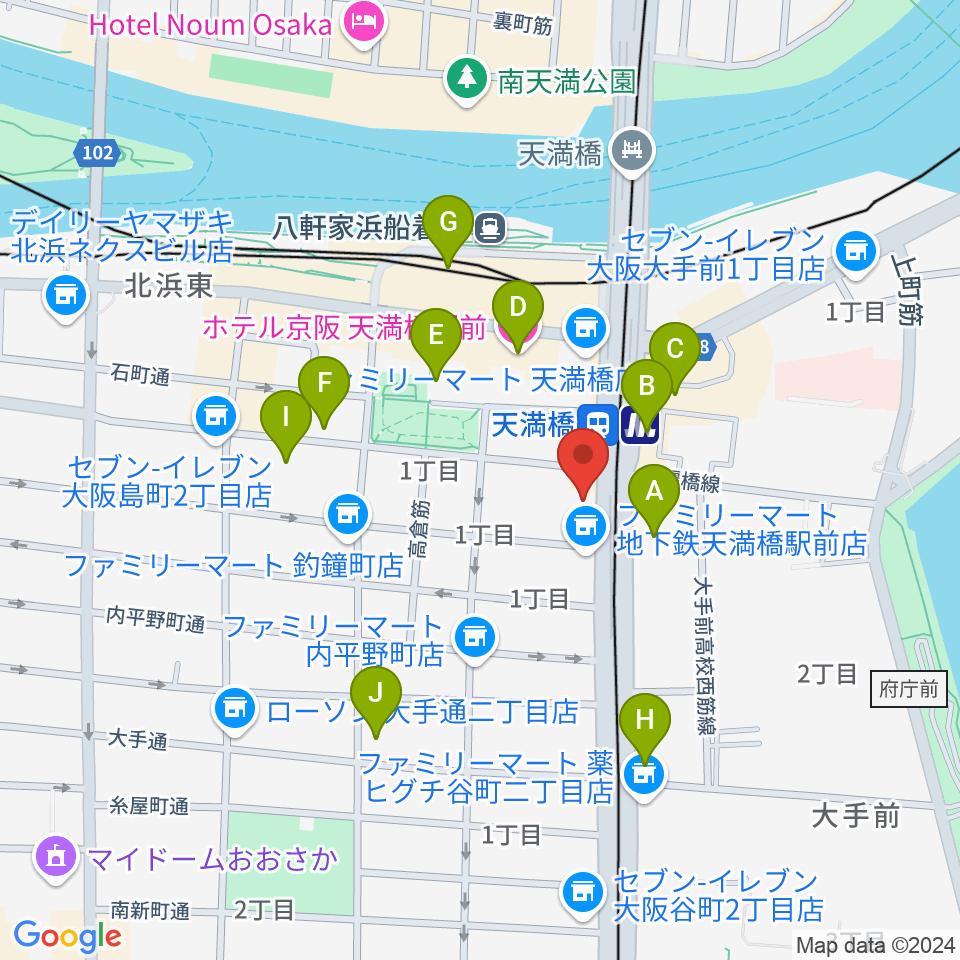 HMS大阪周辺のホテル一覧地図