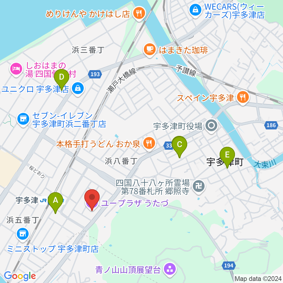 ユープラザうたづ周辺のホテル一覧地図