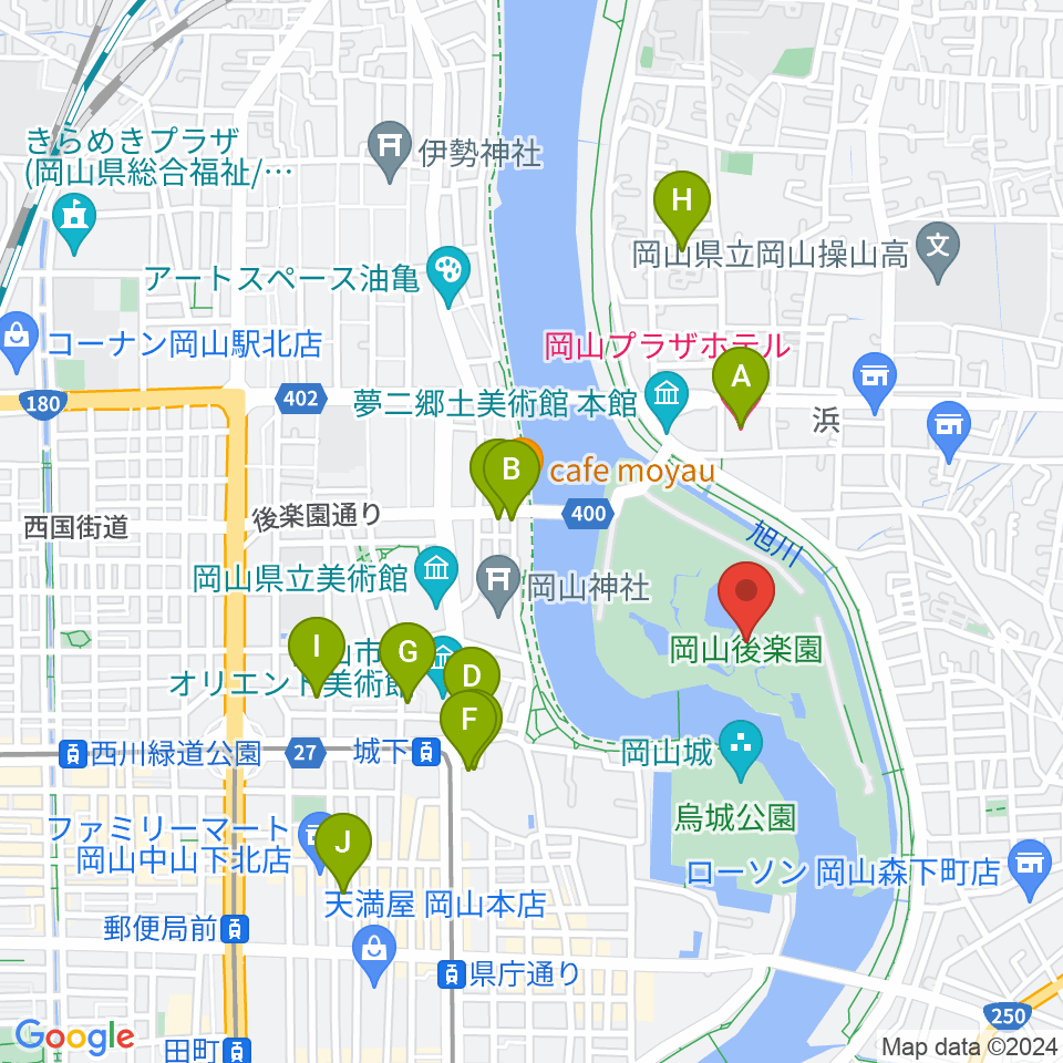 岡山後楽園周辺のホテル一覧地図