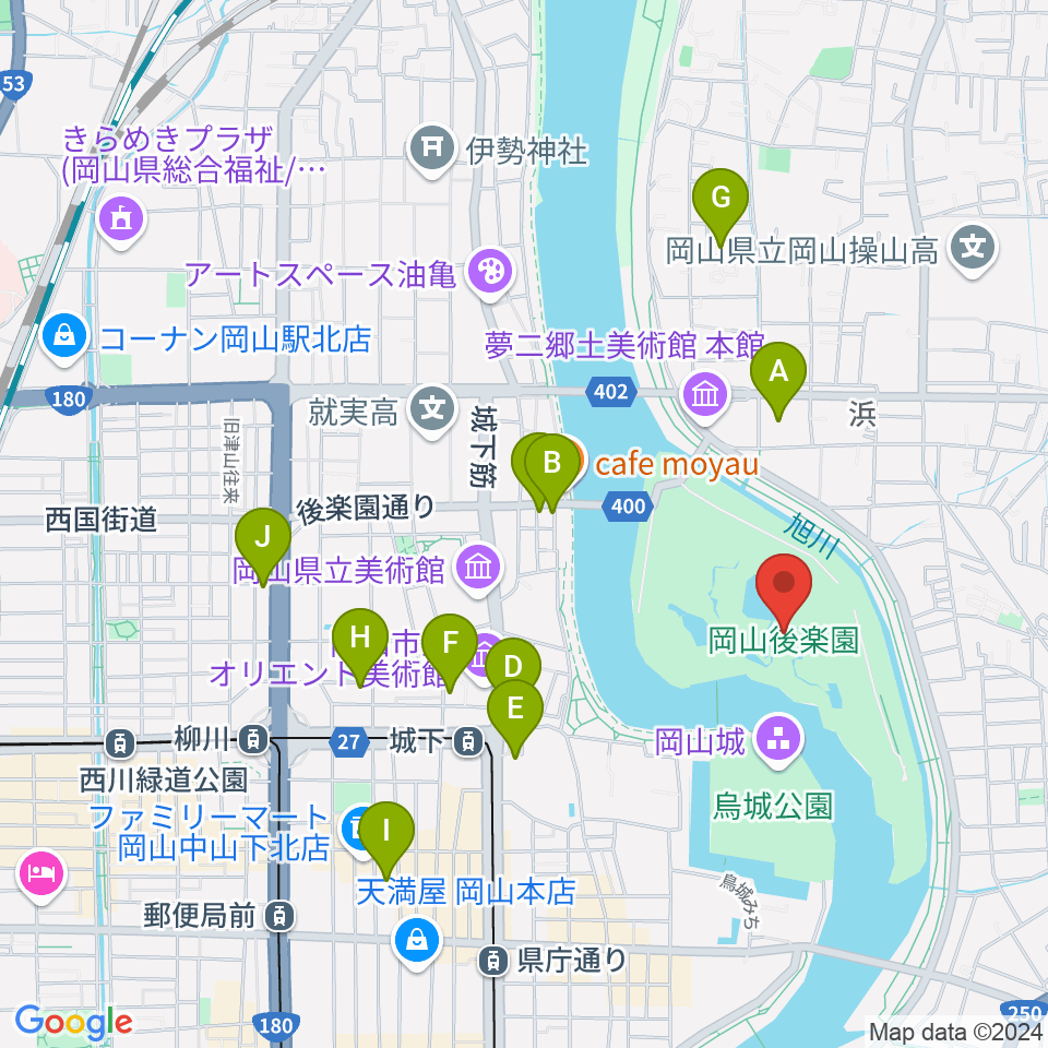 岡山後楽園周辺のホテル一覧地図