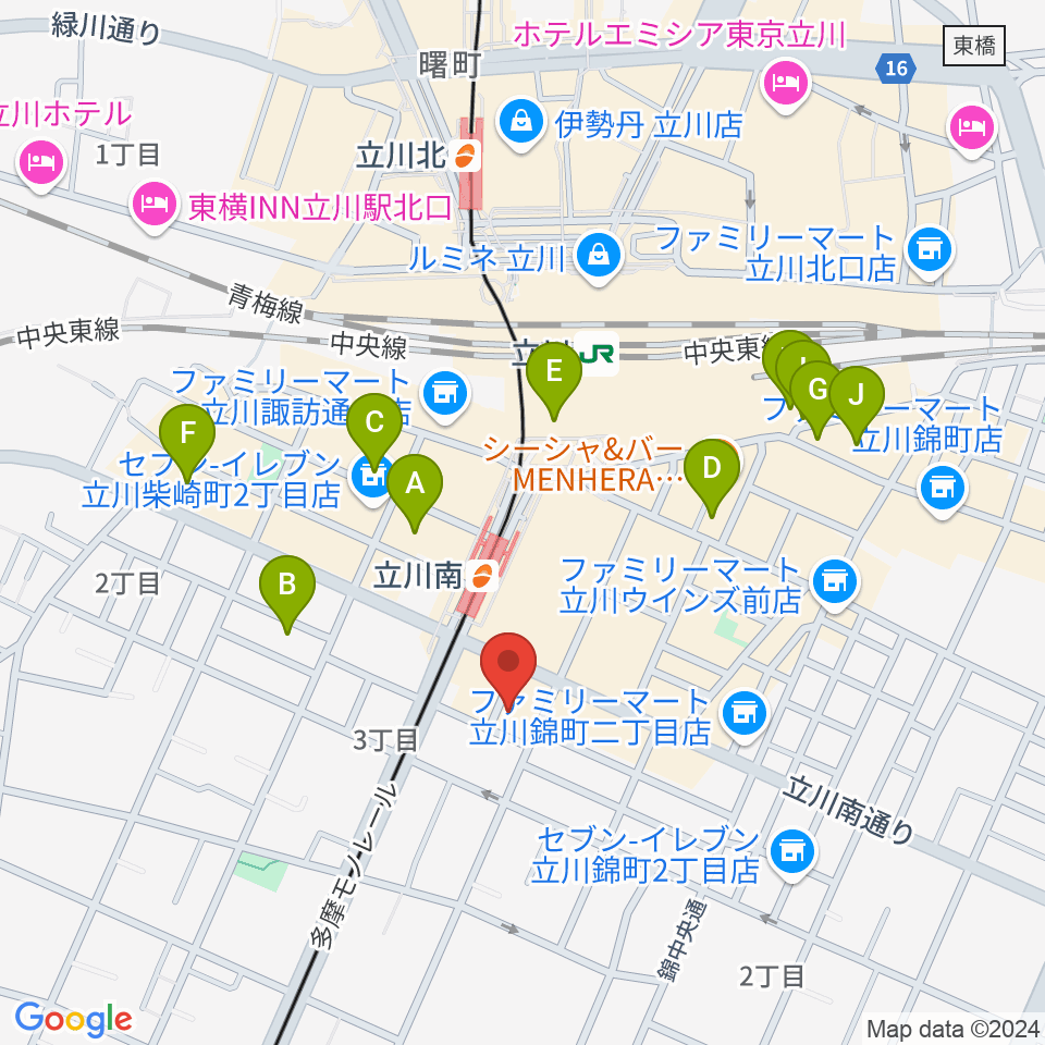 立川AAC（A.A.カンパニー）周辺のホテル一覧地図