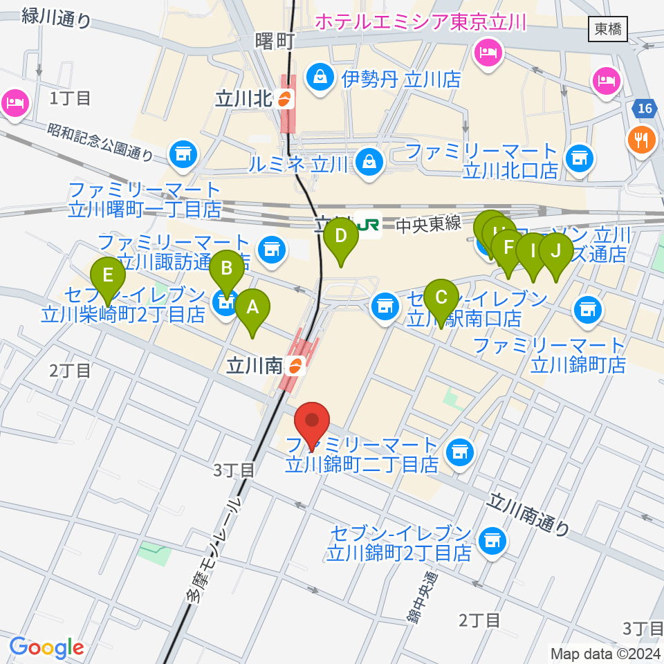 立川AAC（A.A.カンパニー）周辺のホテル一覧地図