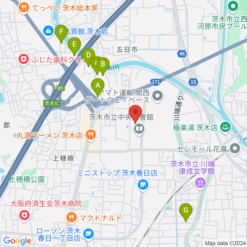 茨木市立生涯学習センターきらめき周辺のホテル一覧地図