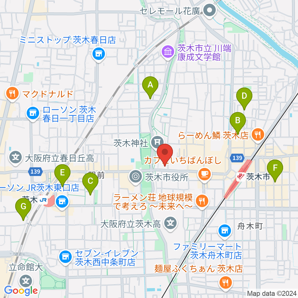 茨木市立男女共生センターローズWAM周辺のホテル一覧地図