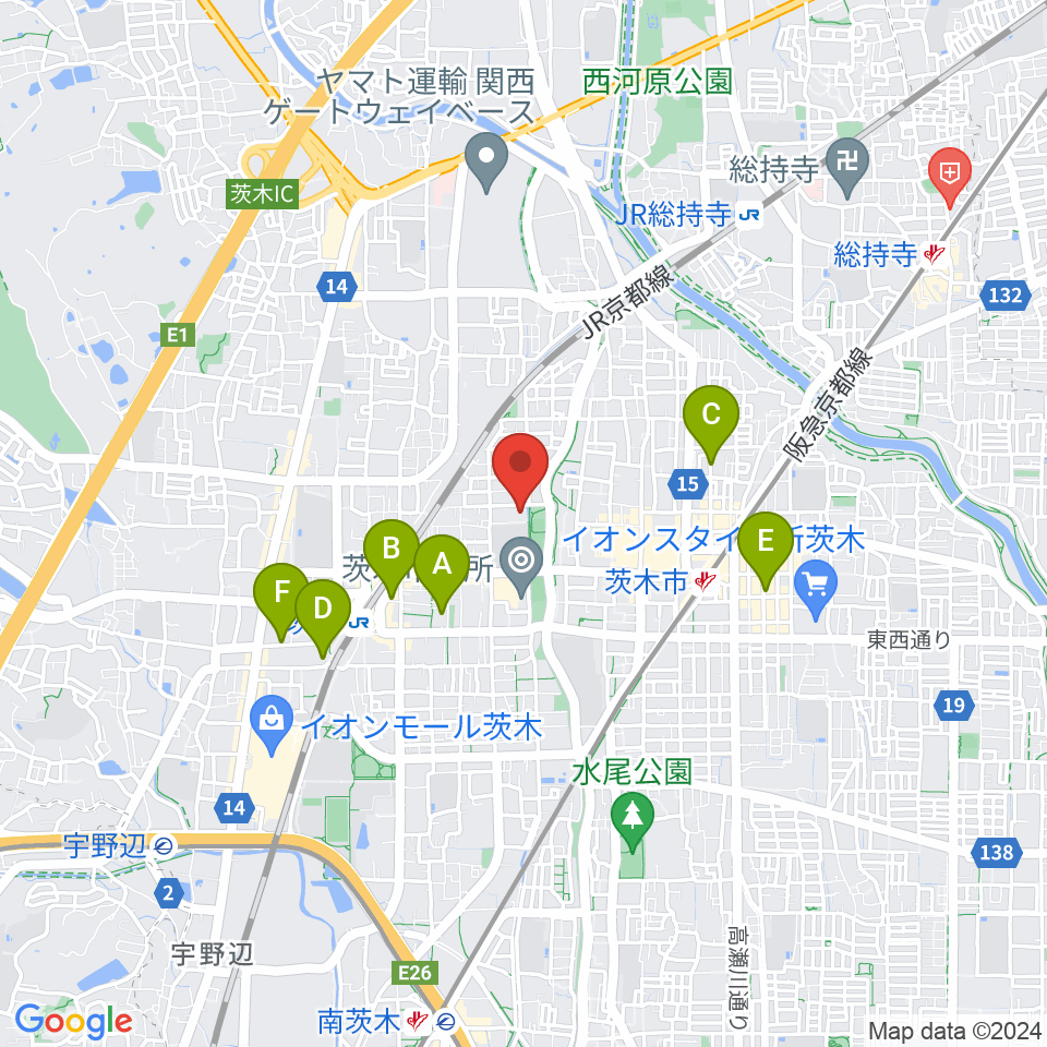 茨木市市民総合センター クリエイトセンター周辺のホテル一覧地図