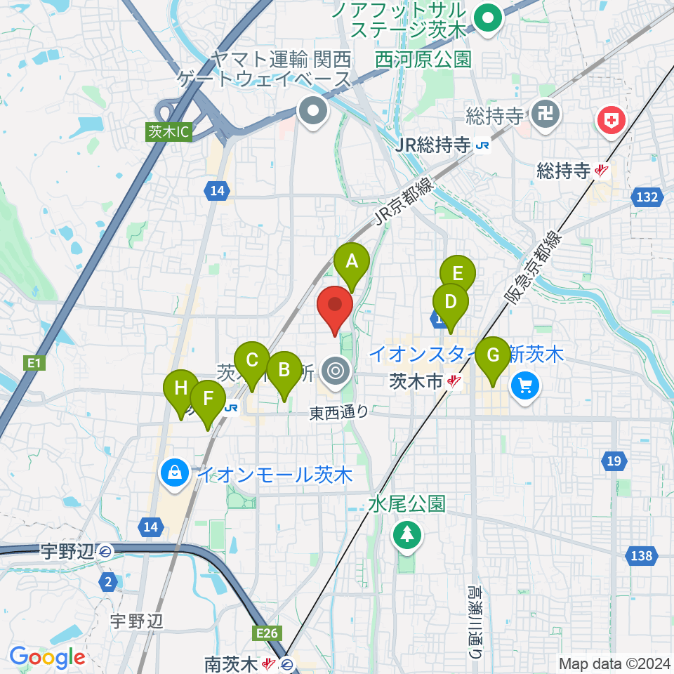 茨木市市民総合センター クリエイトセンター周辺のホテル一覧地図