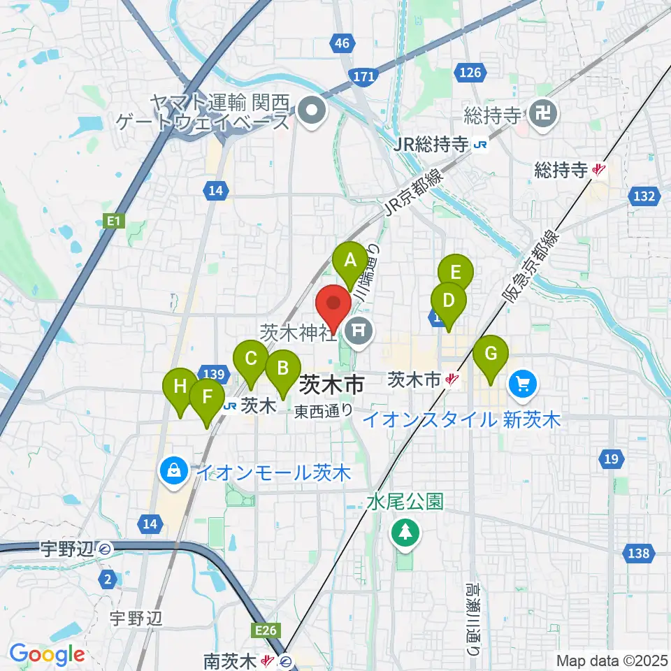 茨木市市民総合センター クリエイトセンター周辺のホテル一覧地図