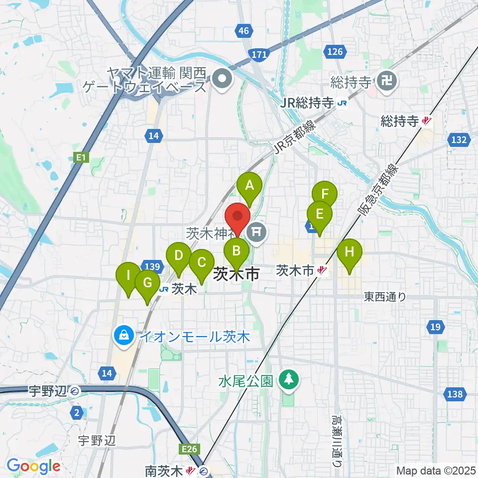 茨木市市民総合センター クリエイトセンター周辺のホテル一覧地図