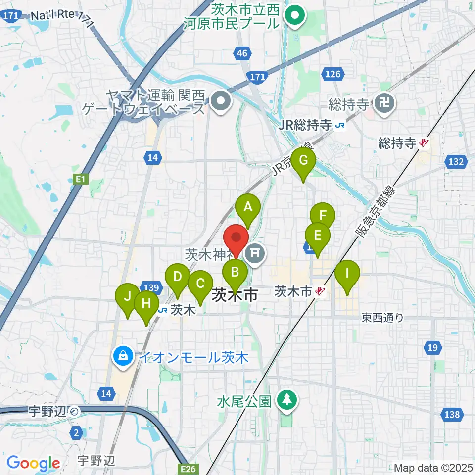 茨木市市民総合センター クリエイトセンター周辺のホテル一覧地図