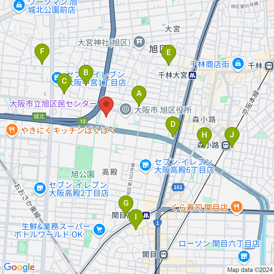 大阪市立旭区民センター周辺のホテル一覧地図