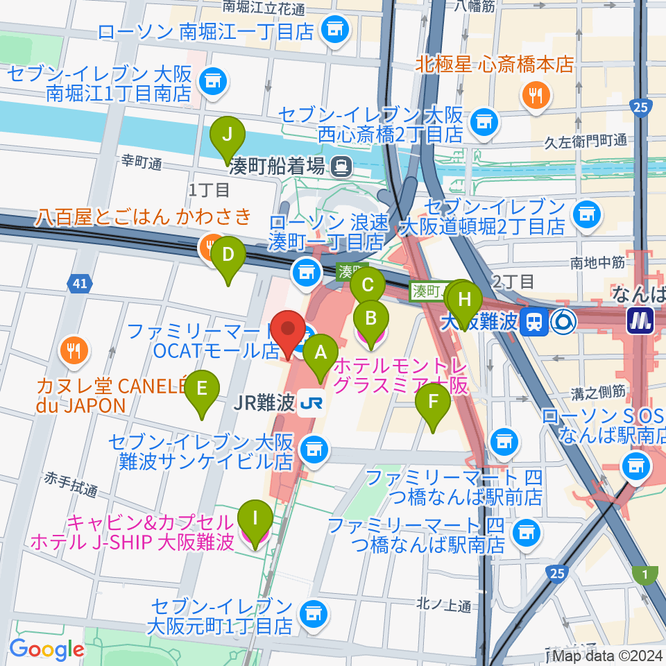 難波市民学習センター周辺のホテル一覧地図