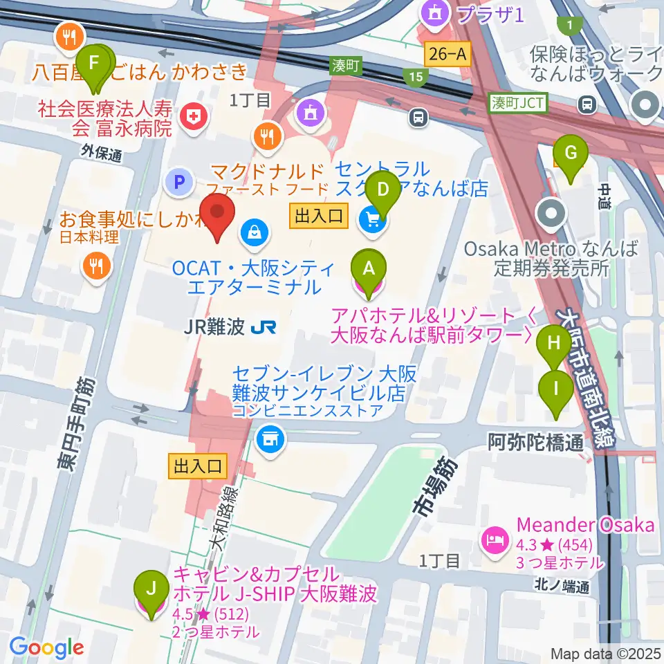 難波市民学習センター周辺のホテル一覧地図