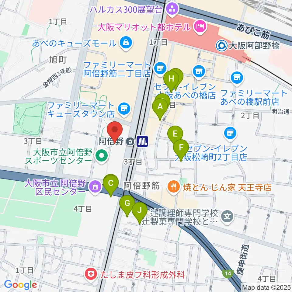 阿倍野市民学習センター周辺のホテル一覧地図