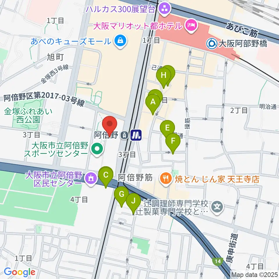 阿倍野市民学習センター周辺のホテル一覧地図