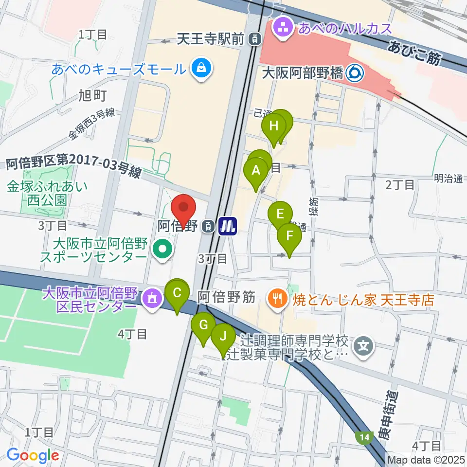 阿倍野市民学習センター周辺のホテル一覧地図