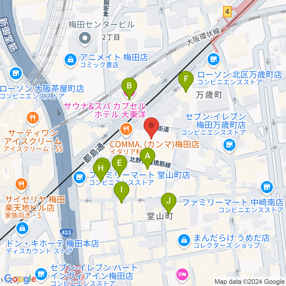 梅田アクトスリーホール周辺のホテル一覧地図