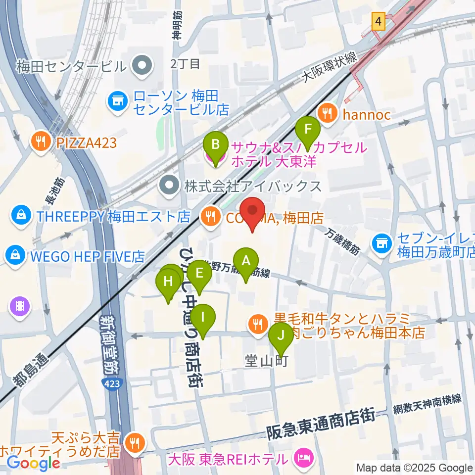 梅田アクトスリーホール周辺のホテル一覧地図