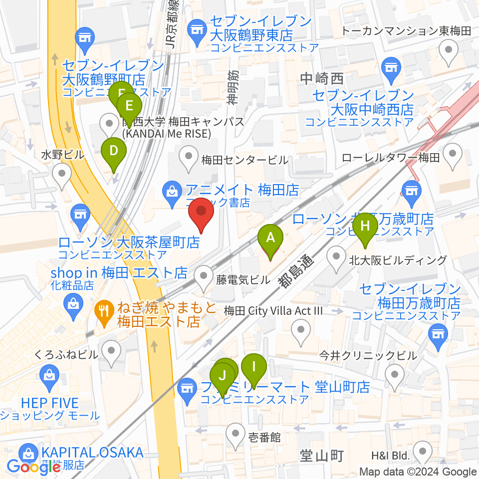 梅田クリスタルホール周辺のホテル一覧地図