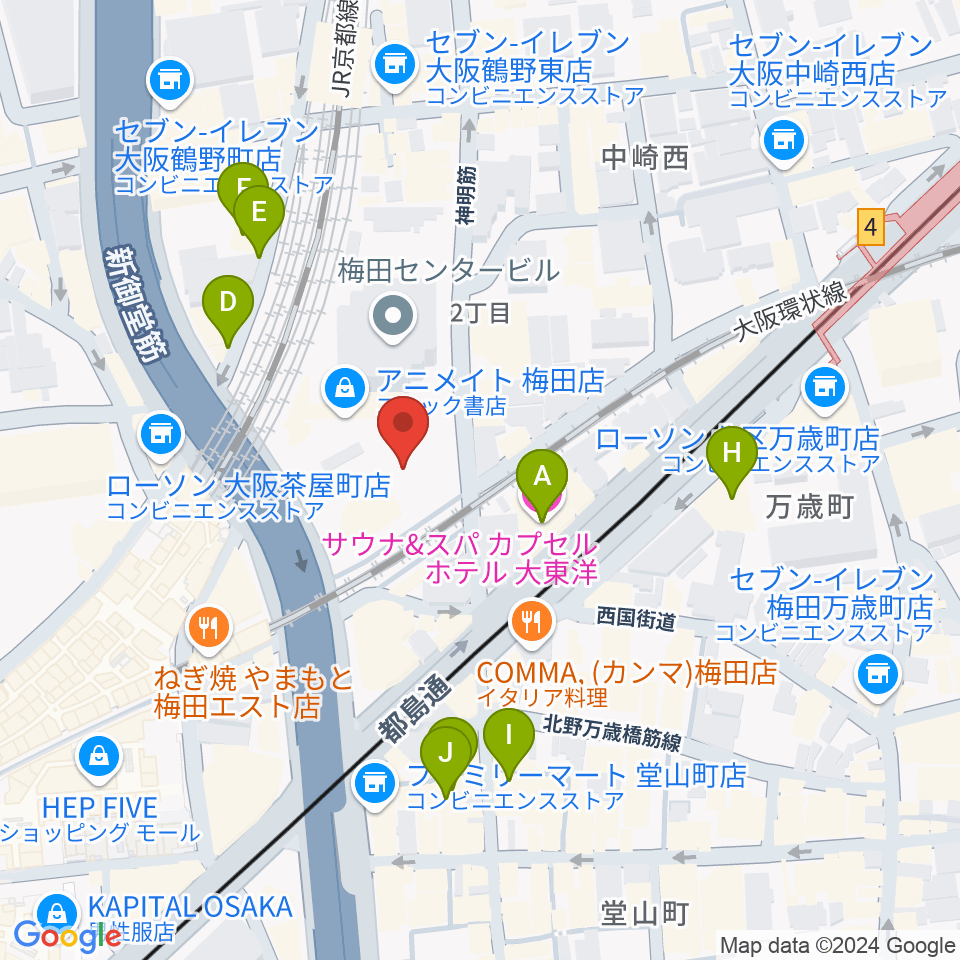 梅田クリスタルホール周辺のホテル一覧地図