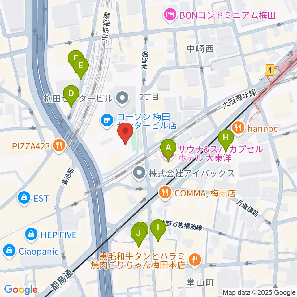 梅田クリスタルホール周辺のホテル一覧地図