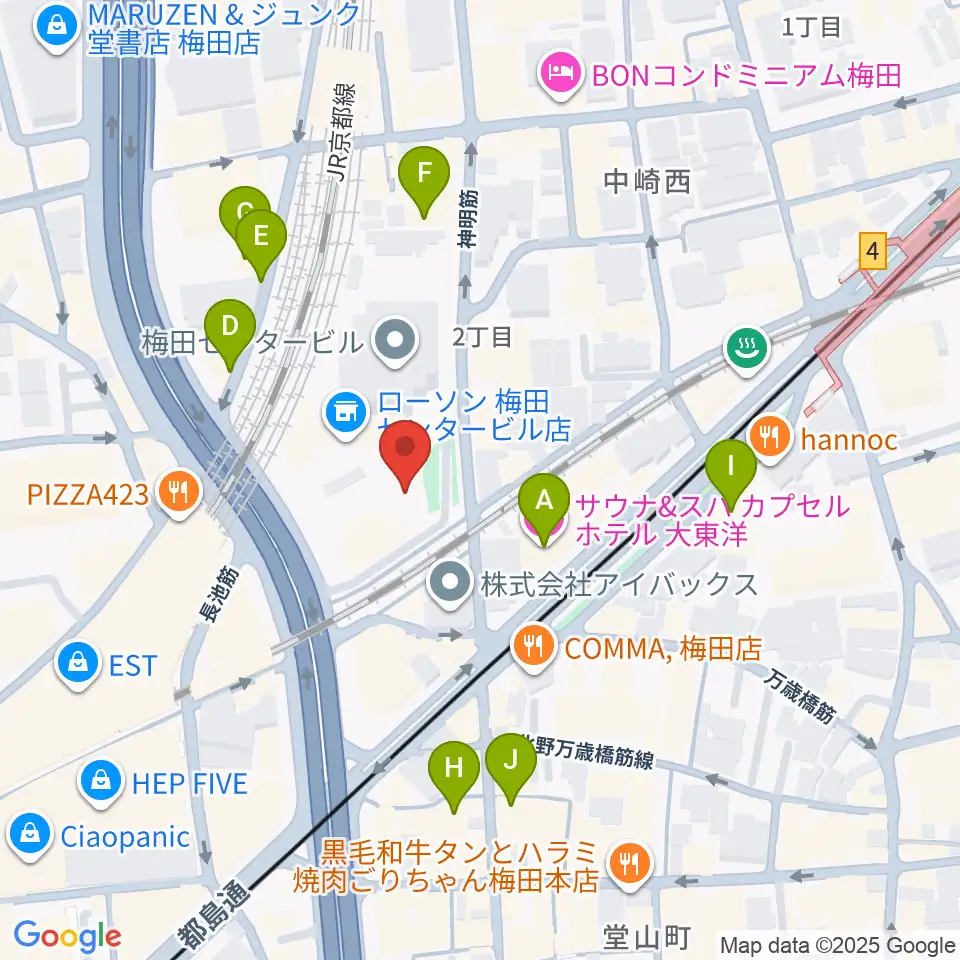 梅田クリスタルホール周辺のホテル一覧地図