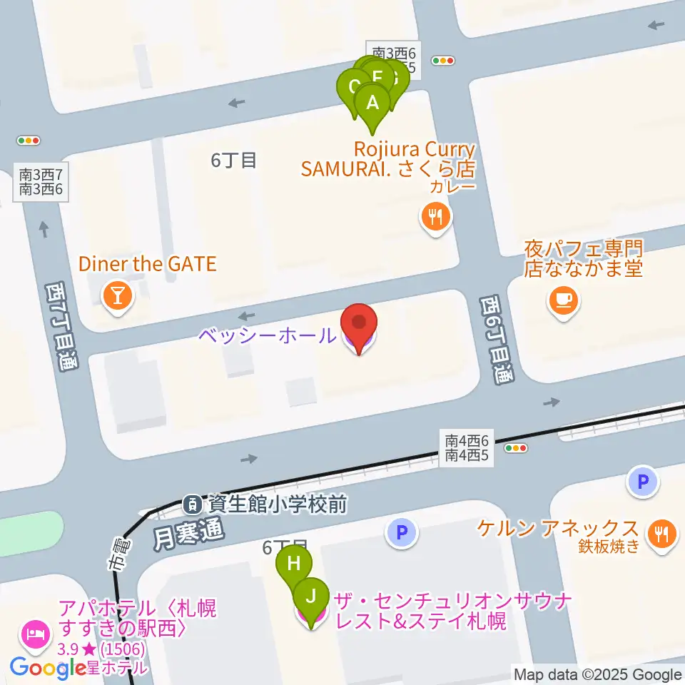 BESSIE HALL周辺のホテル一覧地図