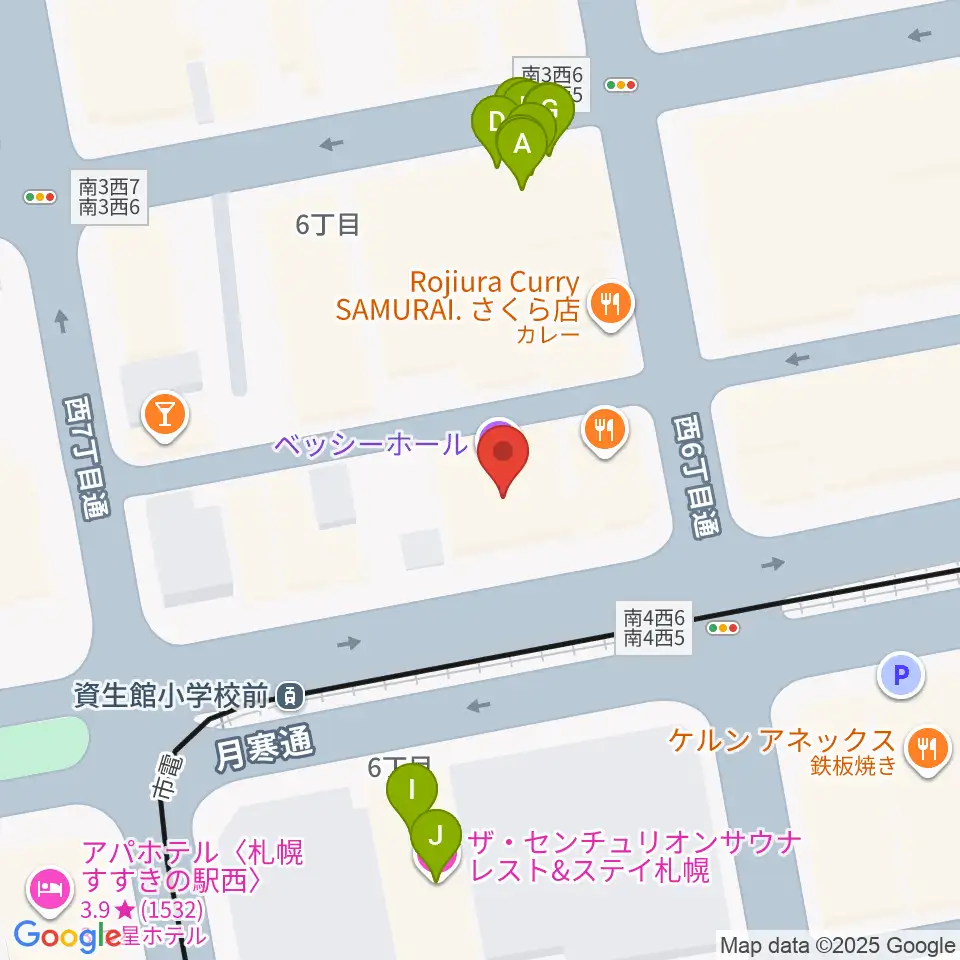 BESSIE HALL周辺のホテル一覧地図
