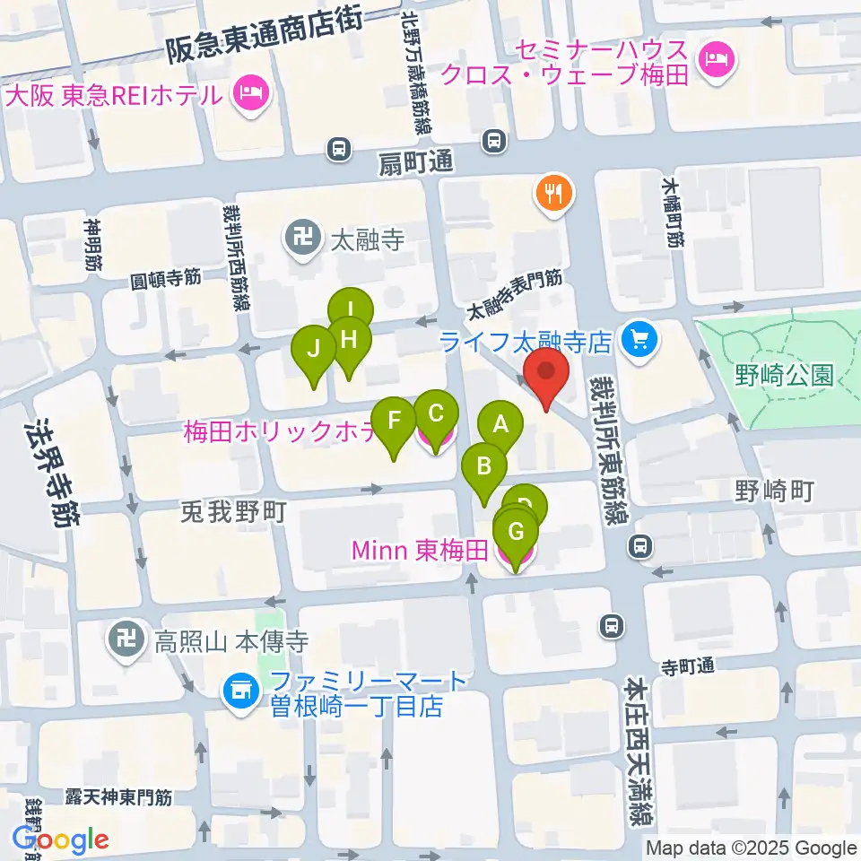 梅田ハードレイン周辺のホテル一覧地図
