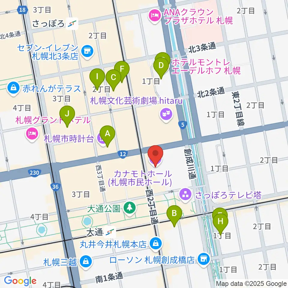 カナモトホール(札幌市民ホール)周辺のホテル一覧地図