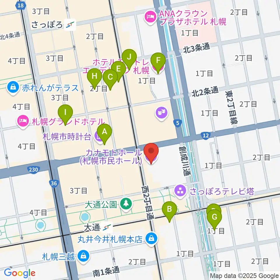 カナモトホール(札幌市民ホール)周辺のホテル一覧地図