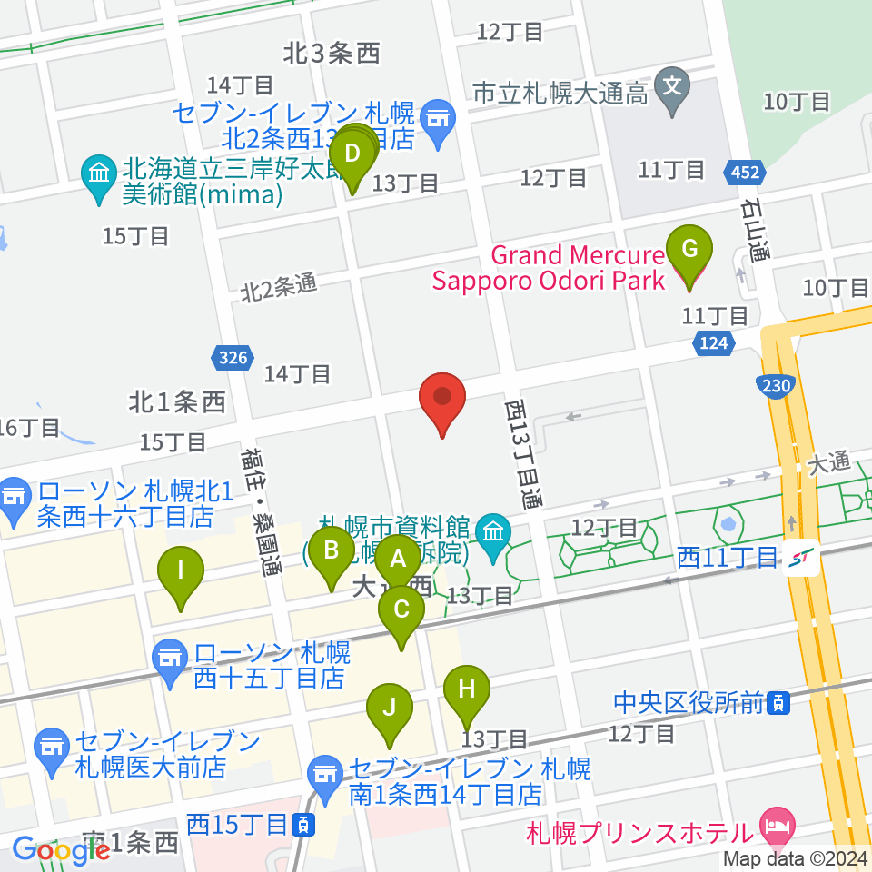 札幌市教育文化会館周辺のホテル一覧地図