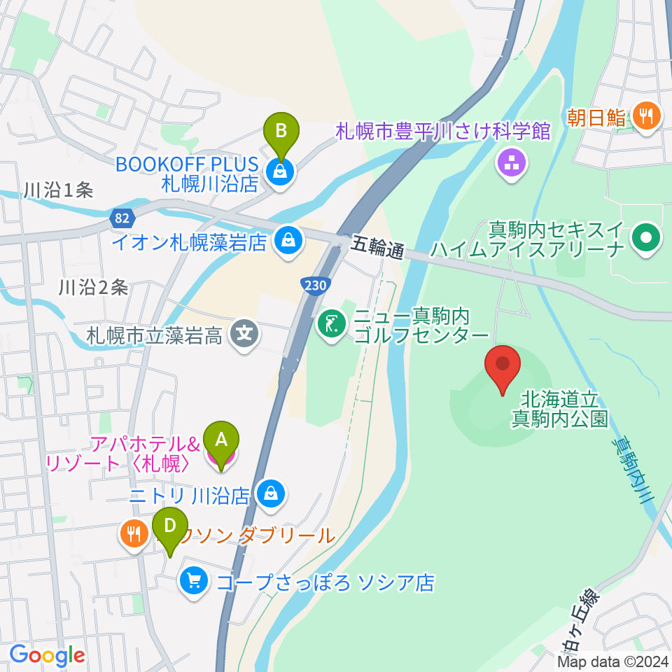 真駒内セキスイハイムスタジアム周辺のホテル一覧地図